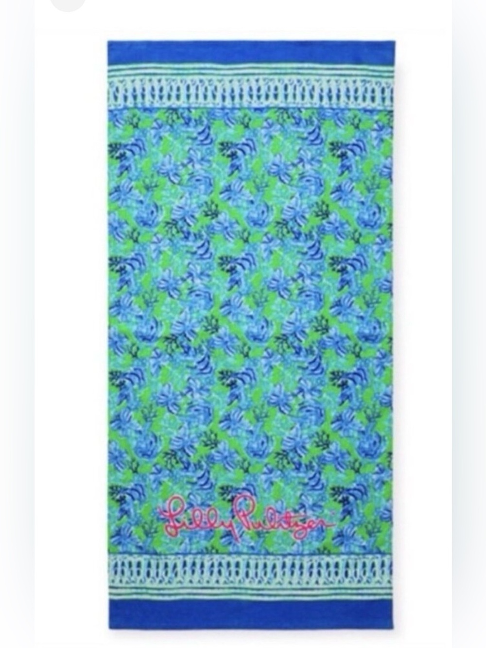 Lilly Pulitzer Cabana Green Towel – Blue & Green Floral Wave